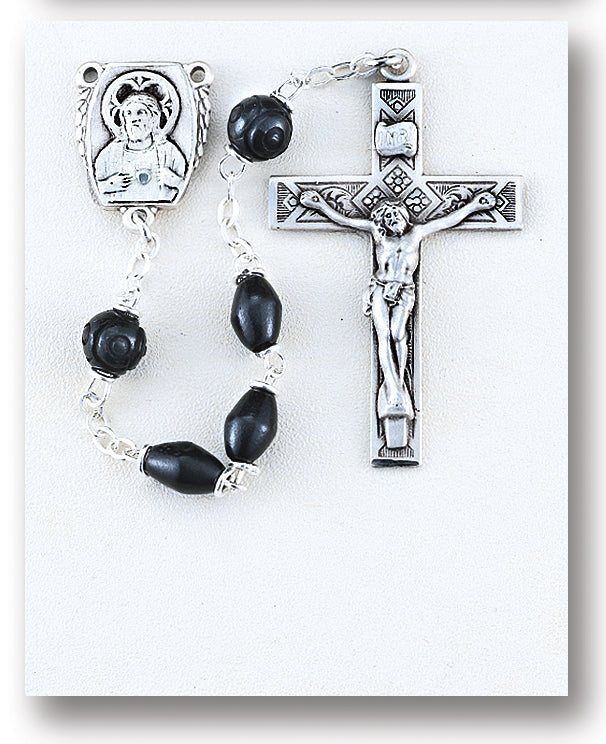Black Oval Genuine Cocoa Rosary - Engravable