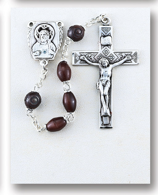 Maroon Oval Genuine Cocoa Rosary - Engravable