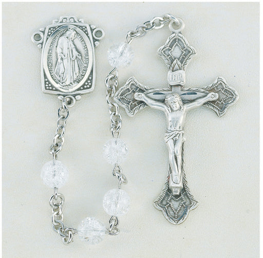 Round Crackled Crystal Rosary - Engravable
