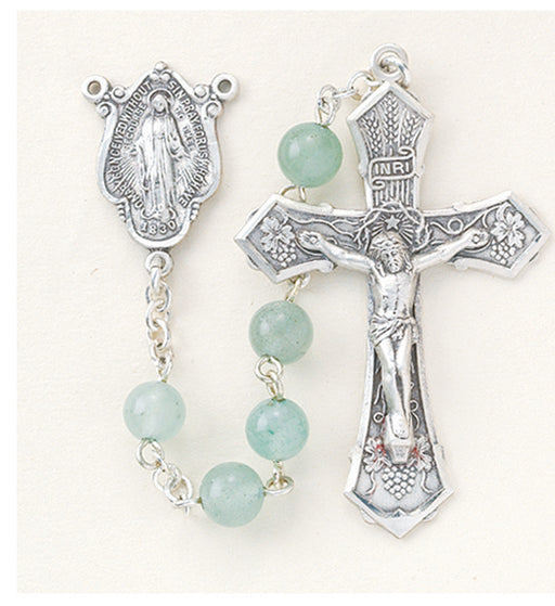 Round Genuine Aventurine Rosary - Engravable