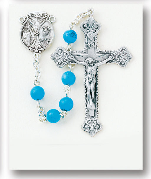 Round Genuine Turquoise Rosary - Engravable