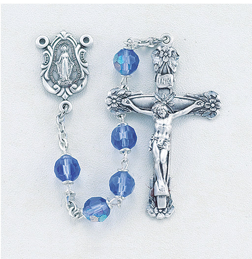 Tin Cut Czech Caribbean Blue Aurora Crystal Rosary - Engravable
