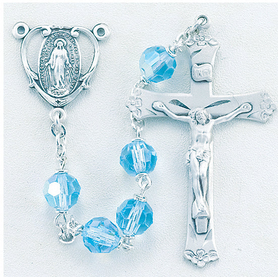 Tin Cut CZech Aqua Crystal Rosary - Engravable