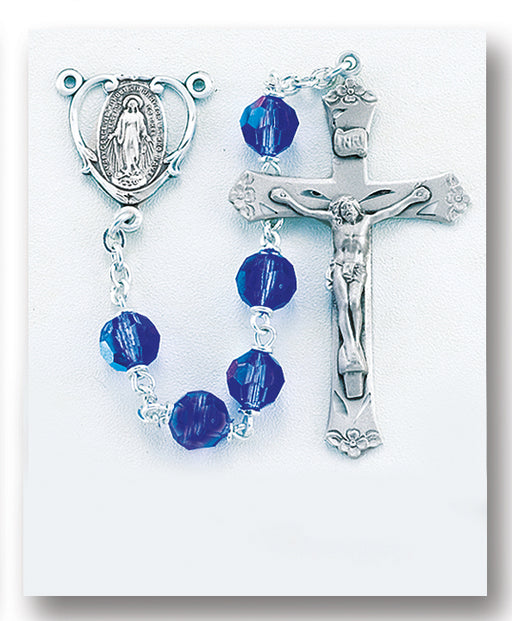 Tin Cut Czech Bermuda Blue Crystal Rosary - Engravable