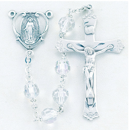 Tin Cut Czech Aurora Crystal Rosary - Engravable