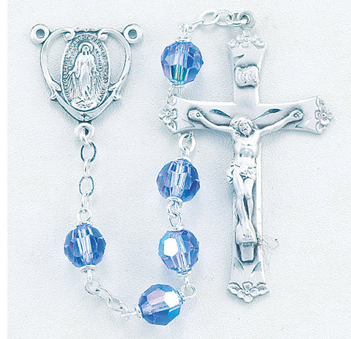 Tin Cut Czech Light Sapphire Crystal Rosary - Engravable