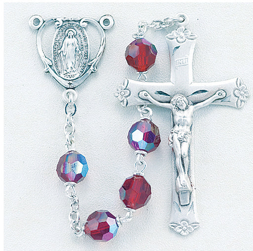 Tin Cut Czech Ruby Crystal Rosary - Engravable