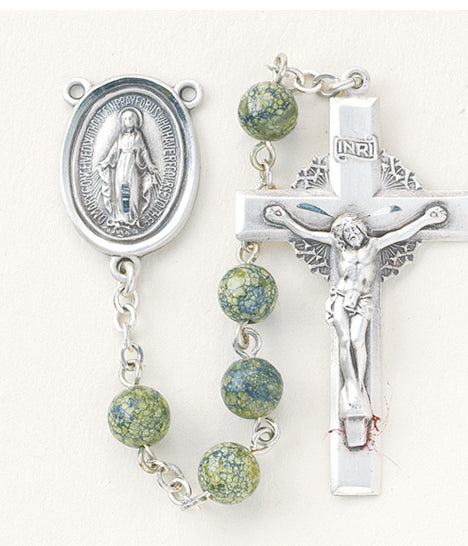 Round Genuine Green Side Stone Rosary - Engravable
