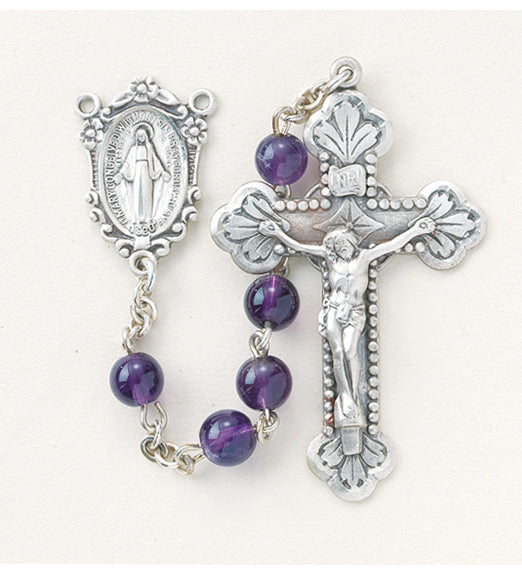 Round Genuine Amethyst Rosary - Engravable