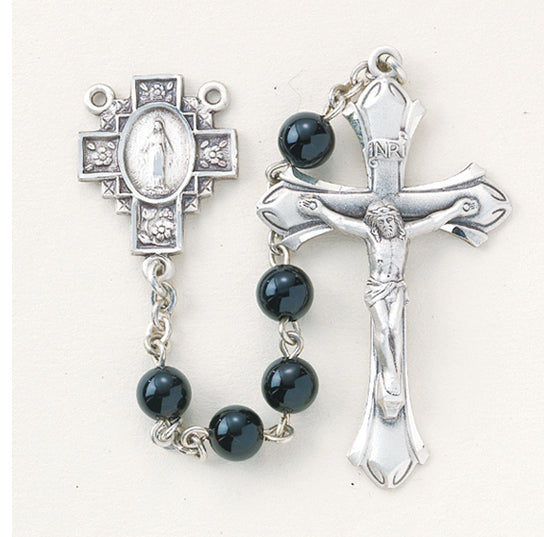 Round Genuine Onyx Rosary - Engravable