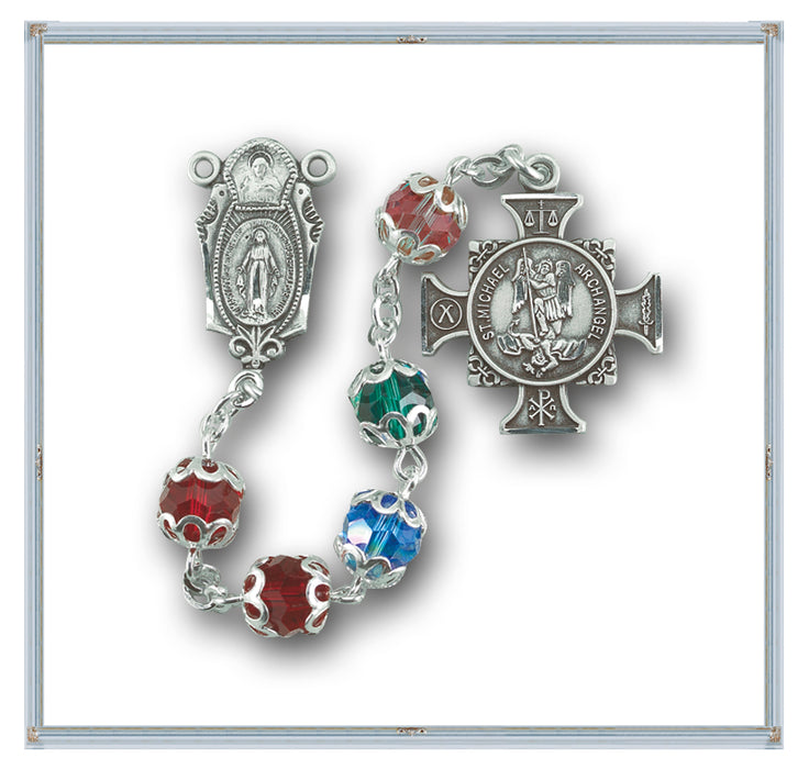 Multi Color Round Swarovski Crystal Saint Michael the Archangel Chaplet Rosary