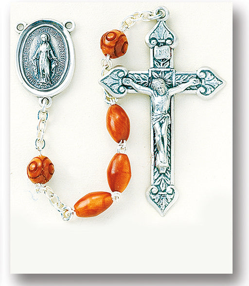 Brown Oval Genuine Cocoa Rosary - Engravable