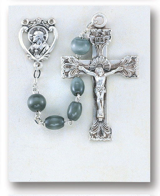 Oval Grey Ceramic Rosary - Engravable