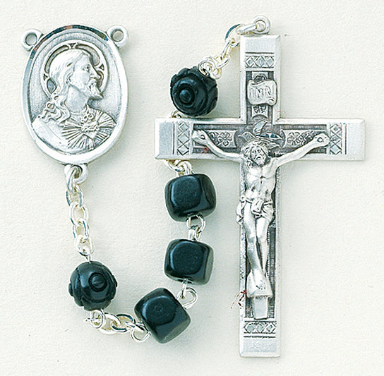 Black Square Genuine Cocoa Rosary - Engravable