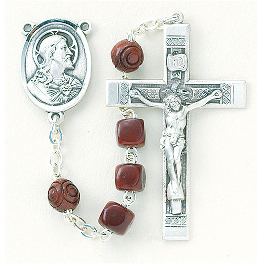 Maroon Square Genuine Cocoa Rosary - Engravable