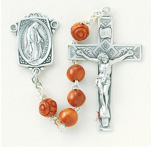 Brown Round Genuine Cocoa Rosary - Engravable