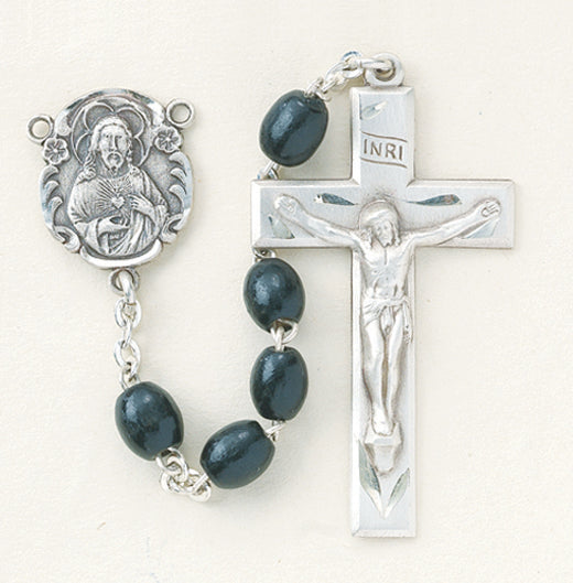 Black Oval Boxwood Rosary - Engravable