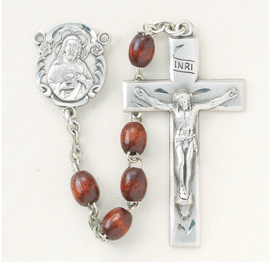Maroon Oval Boxwood Rosary - Engravable