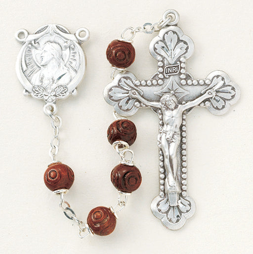 Burgundy Carved Cocoa Rosary - Engravable