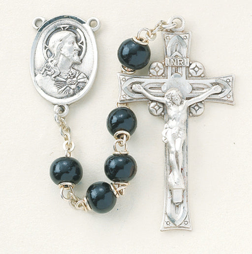 Black Round Boxwood Rosary - Engravable