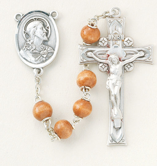 Brown Round Boxwood Rosary - Engravable