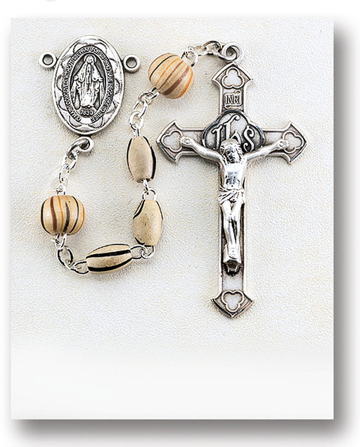 Gold Oval Painted Italian Wood Rosary