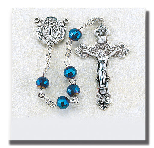 Zircon Multi Faceted Tin Cut Crystal Rosary - Engravable