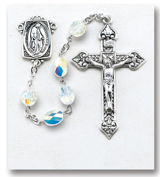 Flat Oval Swarovski Crystal Aurora Rosary - Engravable