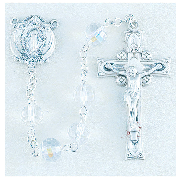 Crystal Tin Cut Rosary - Engravable