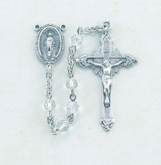 Round Clear Swarovski Crystal Rosary - Engravable
