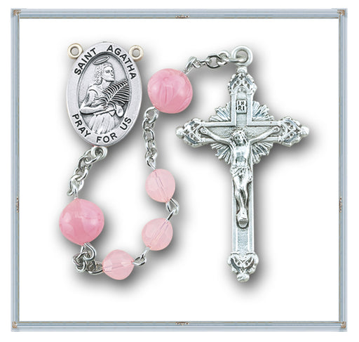 Pink Opal Round Swarovski Crystal Bead Sterling Saint Agatha Rosary - Engravable