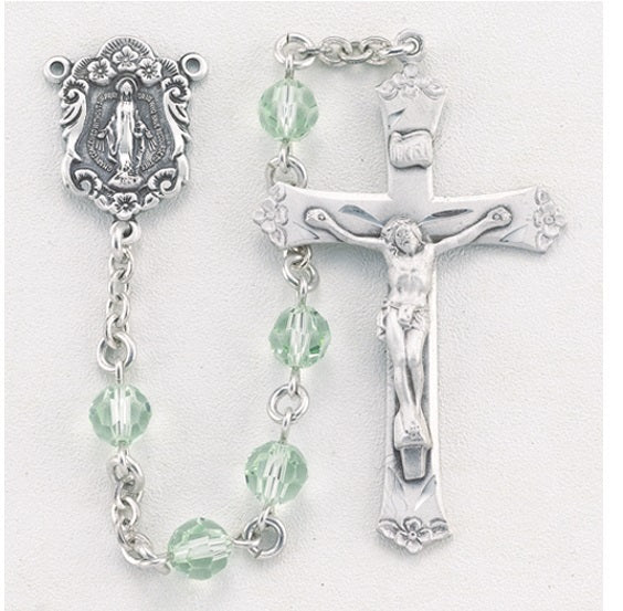 Round Chrysolite Swarovski Crystal Rosary - Engravable