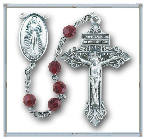 Garnet Swarovski Crystal Divine Mercy Rosary - Engravable