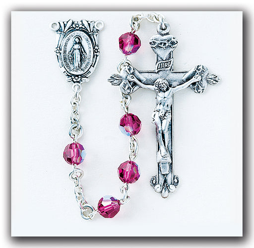 Fuschia Swarovski Crystal Rosary - Engravable