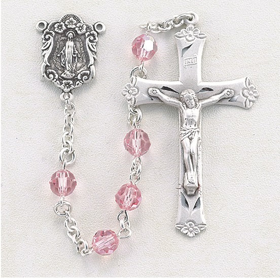 Light Rose Swarovski Crystal Rosary - Engravable