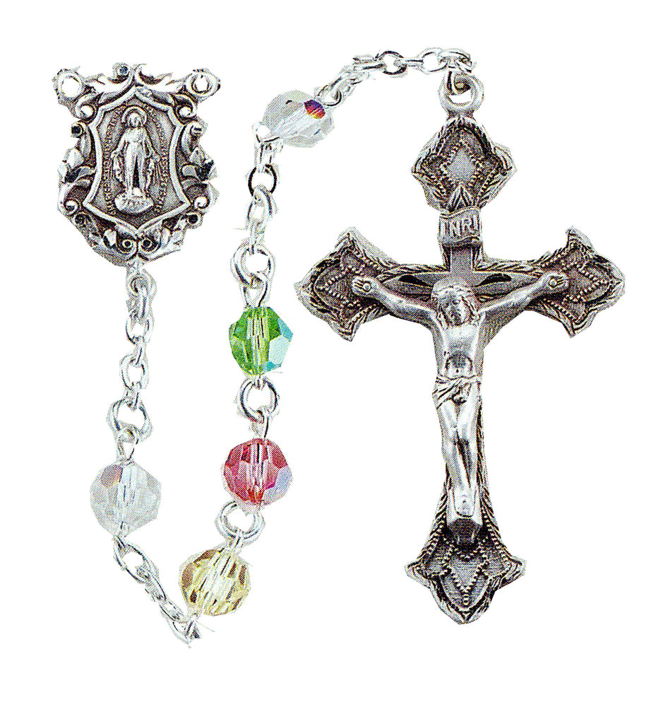 Multi Color Swarovski Crystal Rosary - Engravable