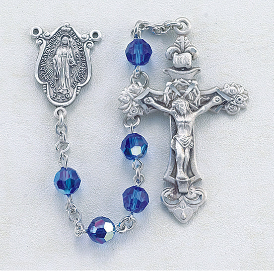 Sapphire Swarovski Crystal Rosary - Engravable