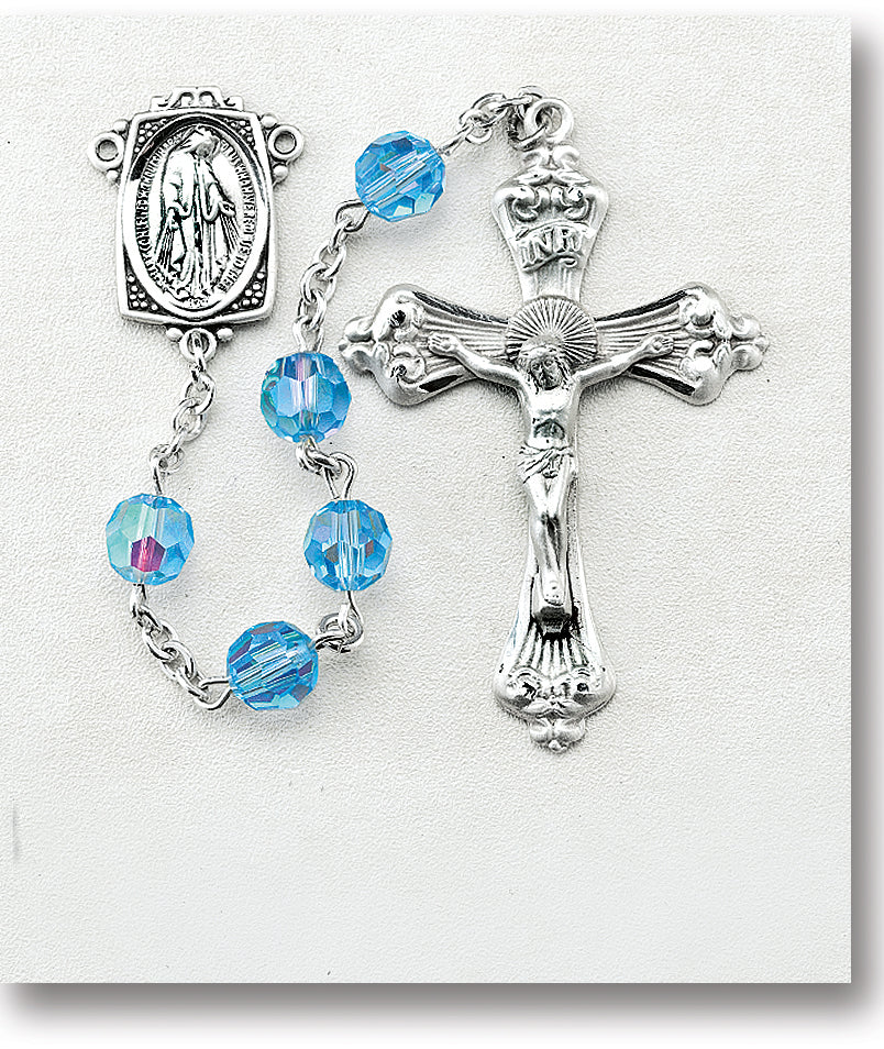 Light Sapphire Swarovski Rosary - Engravable