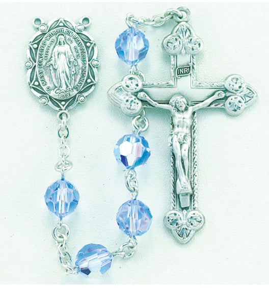 Light Sapphire Sterling Rosary - Engravable