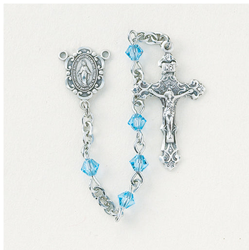 Aqua Swarovski Crystal Rosary - Engravable