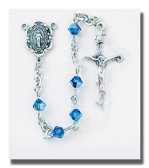 Sapphire Swarovski Crystal Rosary - Engravable