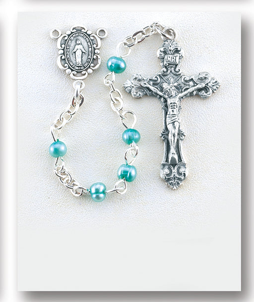 Blue Freshwater Pearl Rosary - Engravable