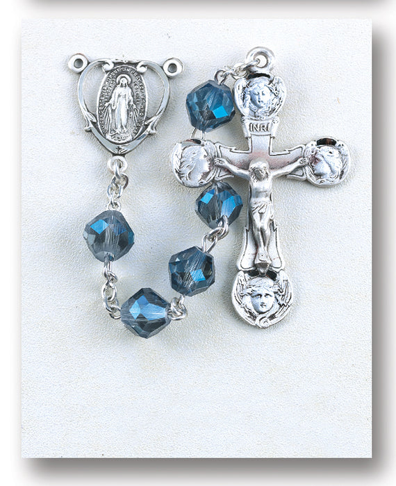 Metallic Sapphire Tin Cut Crystal Rosary - Engravable