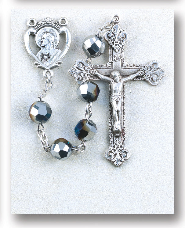 Metallic Silver Tin Cut Rosary - Engravable