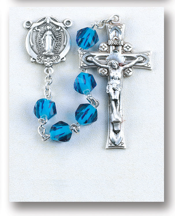 Light/Dark Blue Tin Cut Rosary - Engravable