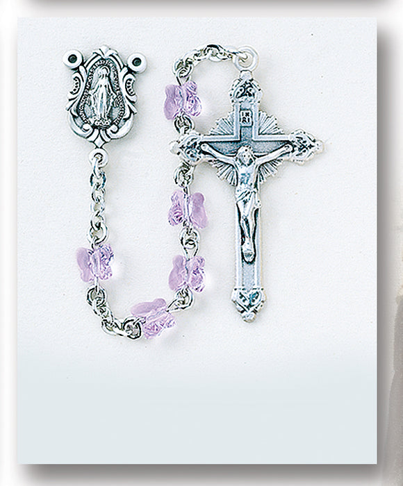 Violet Swarovski Crystal Butterfly Rosary - Engravable