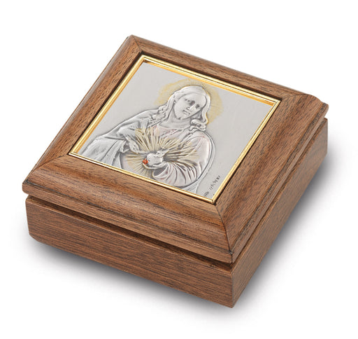 Genuine Walnut Sacred Heart of Jesus Keepsake Box