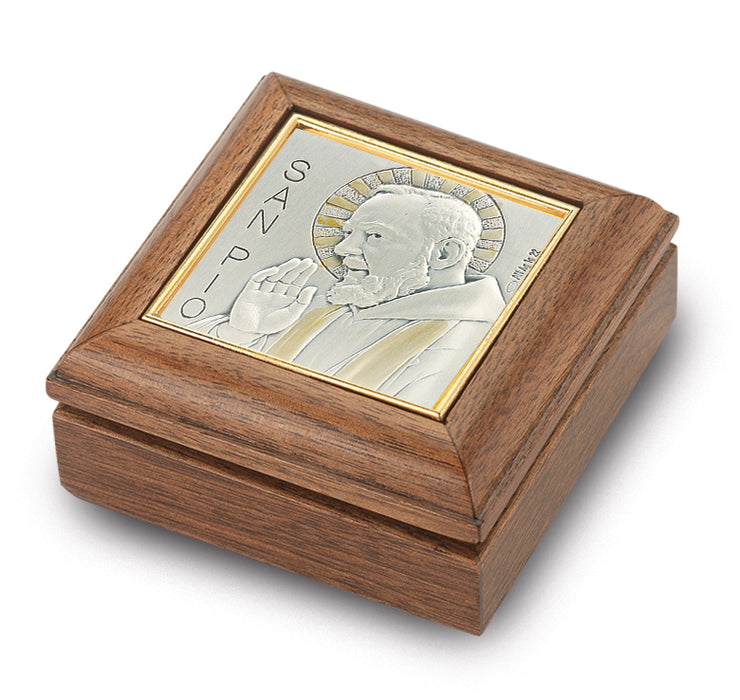 Genuine Walnut Saint Pio Keepsake Box