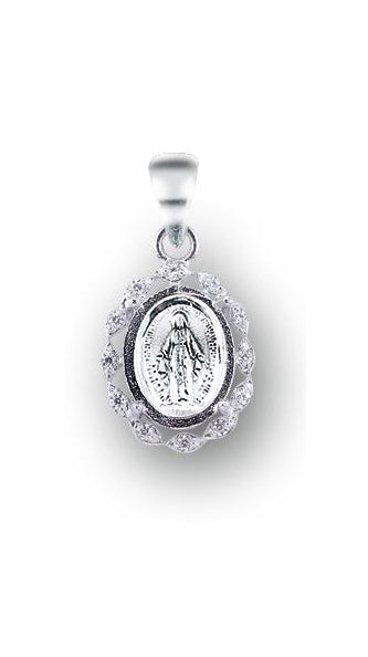 Sterling Silver Miracualou Medal with Cubic Set Zircons