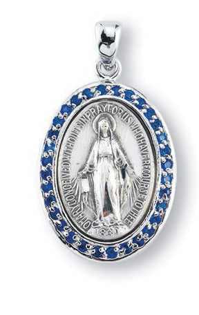 Sterling Silver Miraculous Medal with Cubic Set Zircons